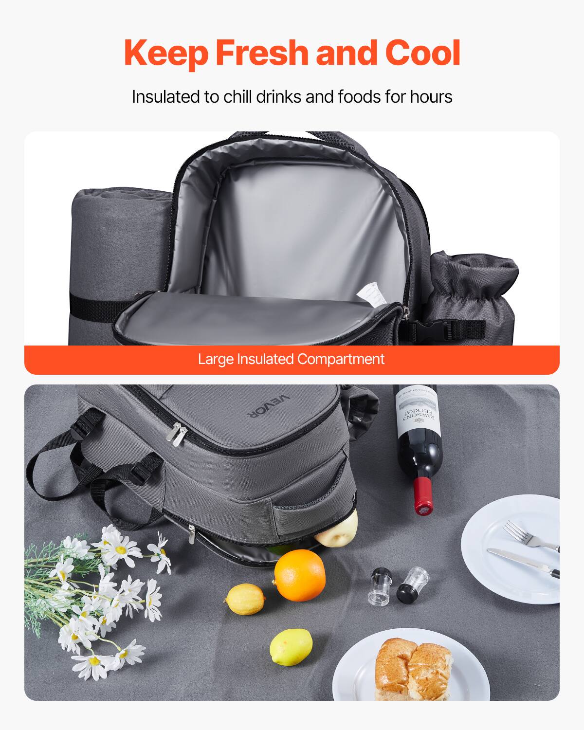 Keep Fresh and Cool

Insulated to chill drinks and foods for hours

Large Insulated Compartment