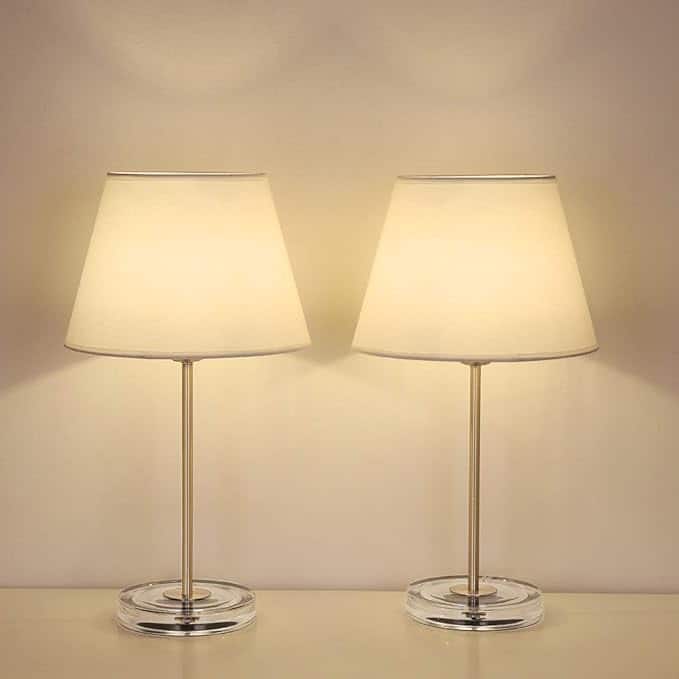 Photos - Desk Lamp Modern Oumilen -  Table Lamps Set of 2 - Silver Acrylic Base Bedside Lamps with White Fabric Shade for Bedroom Girls Room Dor 
