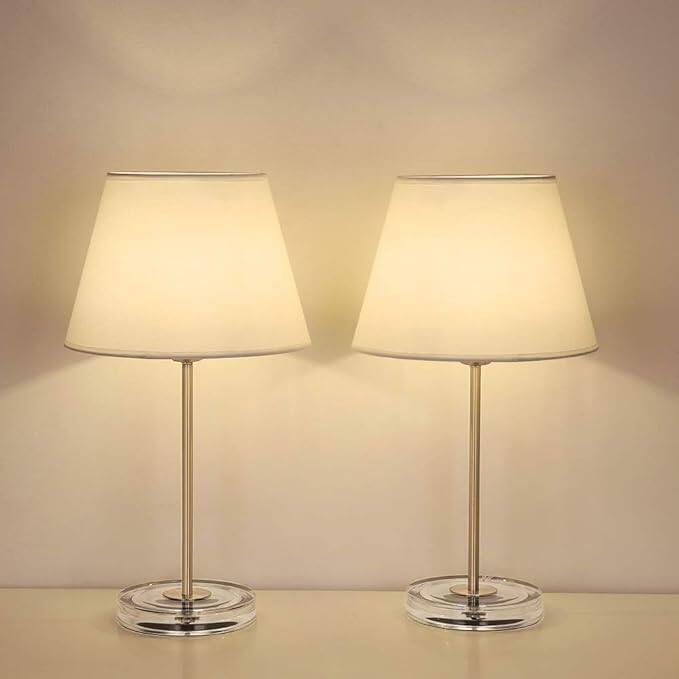 Front. Oumilen - Modern Table Lamps Set of 2 - Silver Acrylic Base Bedside Lamps with White Fabric Shade for Bedroom Girls Room Dorm.