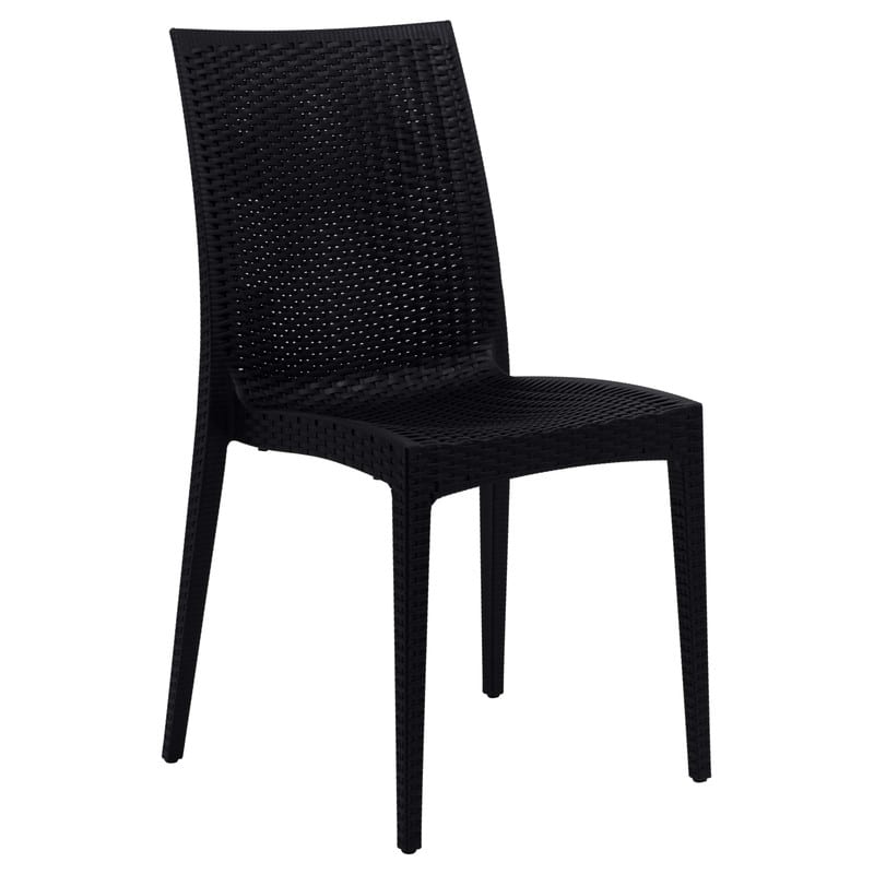 LeisureMod - Mace Stackable Outdoor Dining Chair - Weather-Resistant Wicker Weave - Black