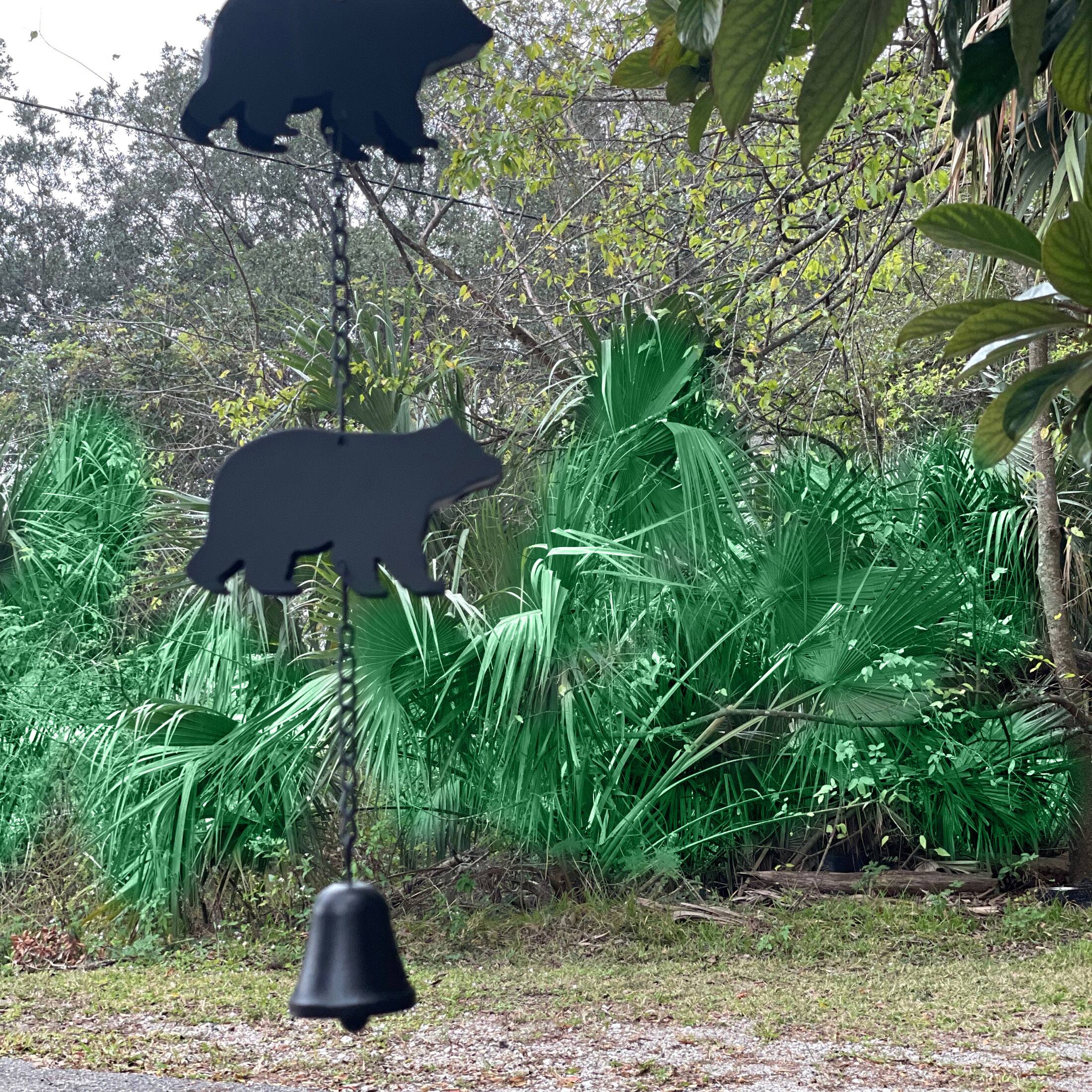 Alt View 4. Things2Die4 - Black Bear Rain Chain - 75" Long with 8 3D Bear Designs, Weighted Bell - Black.