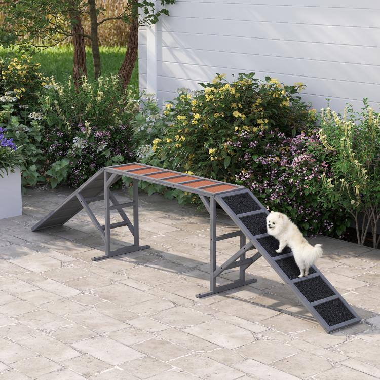 Alt View 1. PULUZ - Dog Agility Equipment Ramp with Safety Bar, Non-slip Surface, for Walk and Pause Training - Gray.
