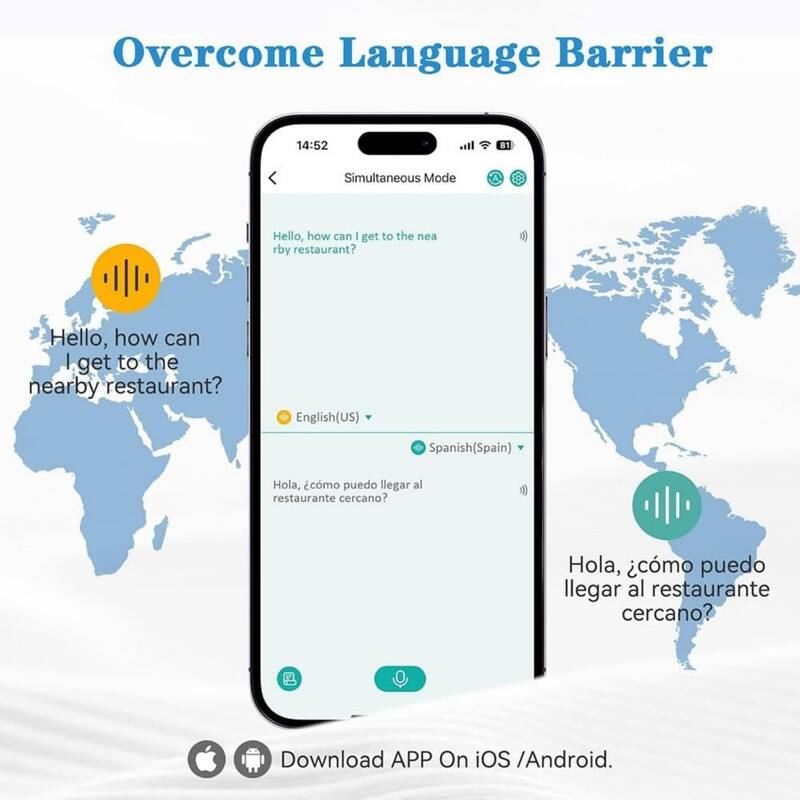 Overcome Language Barrier

14:52 81 Simultaneous Mode

Hello, how can I get to the nearby restaurant?

English(US) Spanish(Spain)

Hola, ¿cómo puedo llegar al restaurante cercano?

Download APP On iOS / Android.