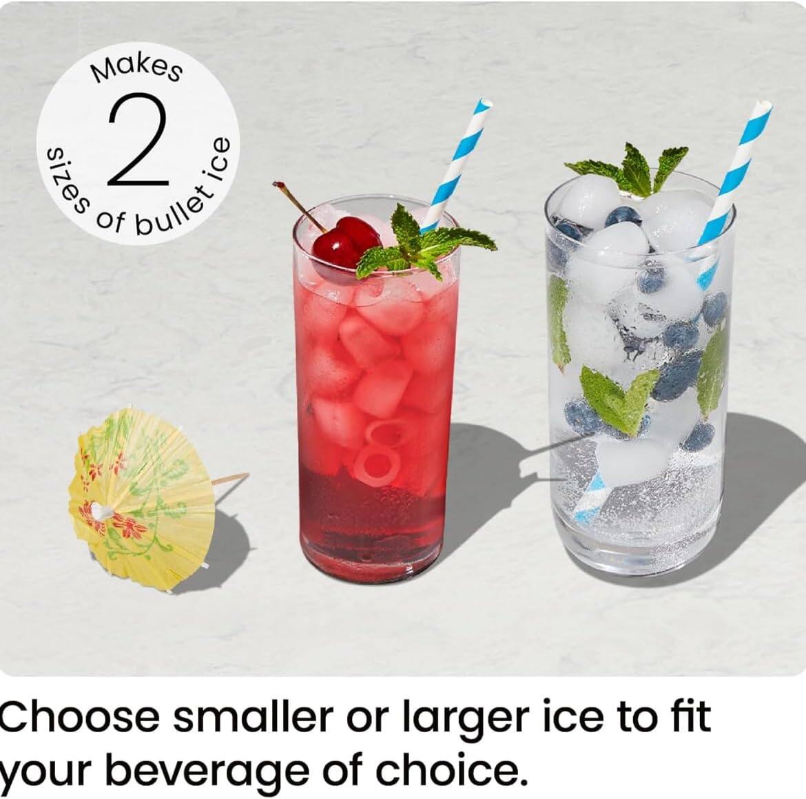Makes 2 sizes of bullet ice

Choose smaller or larger ice to fit your beverage of choice.