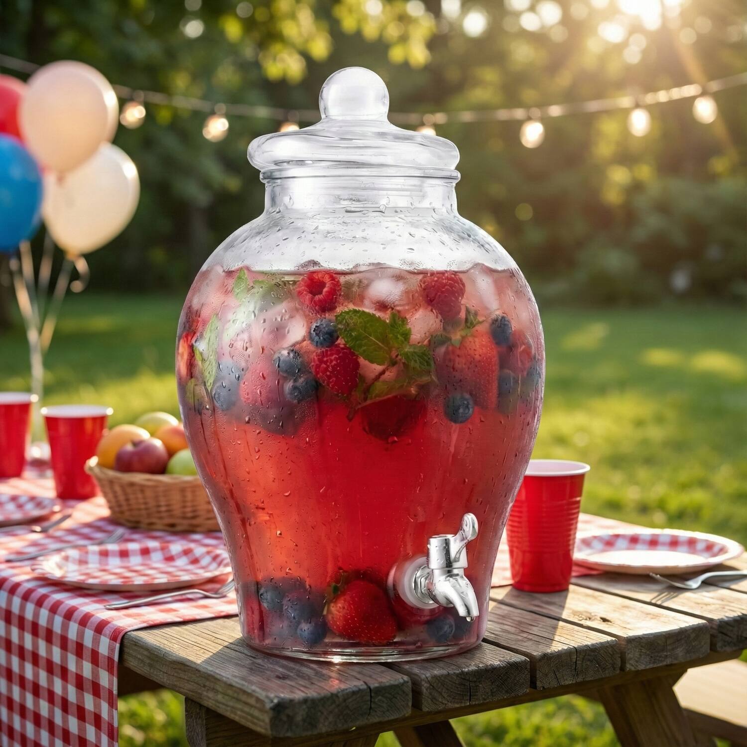 Left. Style Setter - Sanford Glass Beverage Dispenser 204.8 OZ. - Clear.