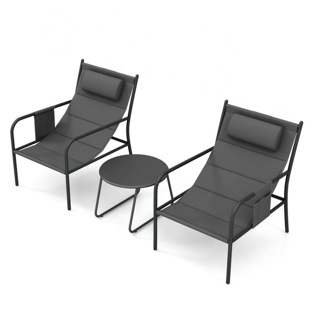 Alt View 4. Pefilos - 3 Piece Outdoor Bistro Set, Patio Metal Chair and Coffee Table Set, Padded Cushion Padded Seat - Gray.