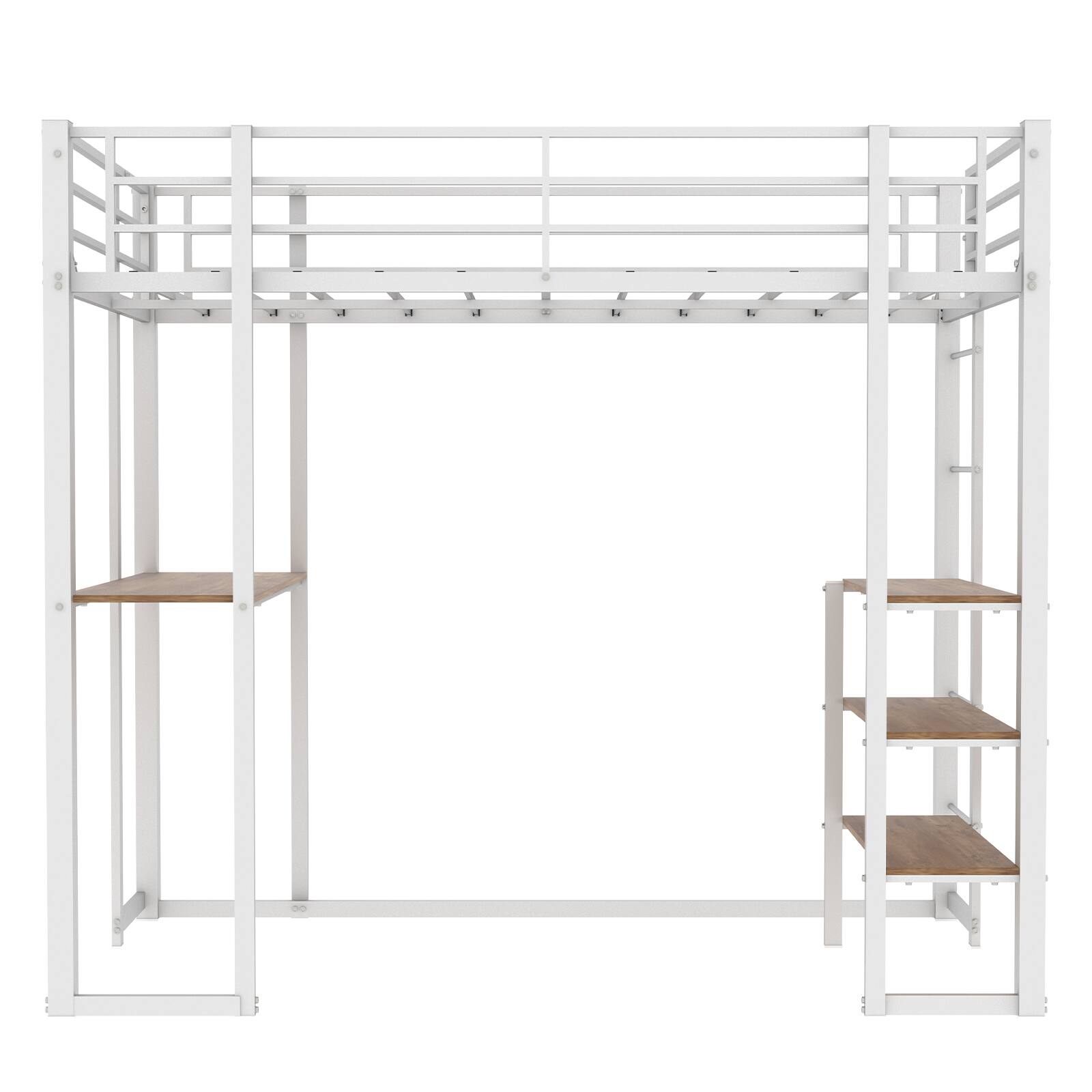 Alt View 10. Loheer - Loheer Twin Loft Bed with Desk and Storage Shelves Modern White Metal Wood Space Saving Frame for Small Rooms - White.
