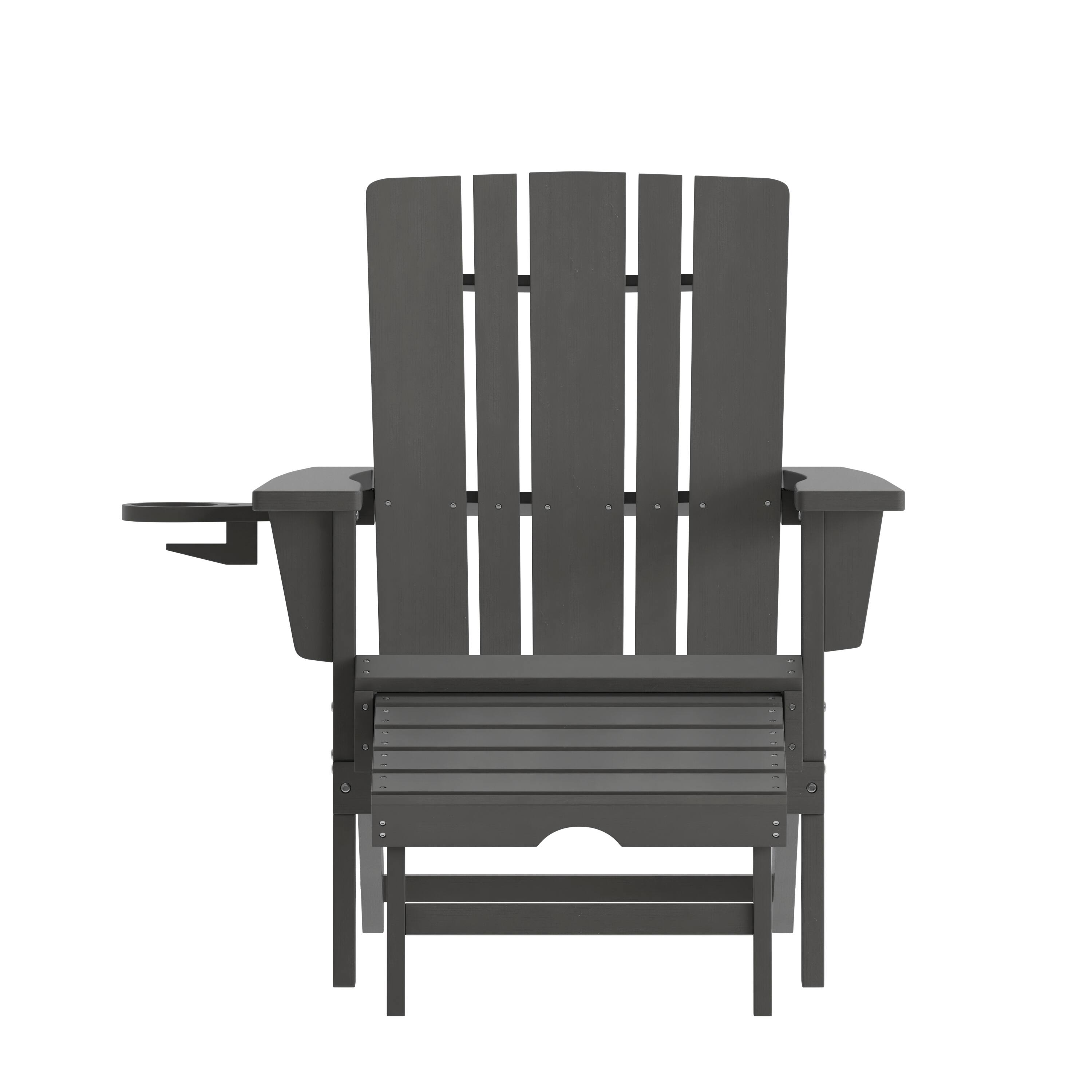 Alt View 10. Emma + Oliver - Haley Set of 2 Adirondack Chairs with Cup Holders and Pull Out Ottoman, All-Weather HDPE Indoor/Outdoor Lounge Chairs - Gray.