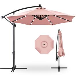 Best Choice Products - 10ft Solar LED Offset Hanging Outdoor Market Patio Umbrella w/ Adjustable Tilt - Rose Quartz