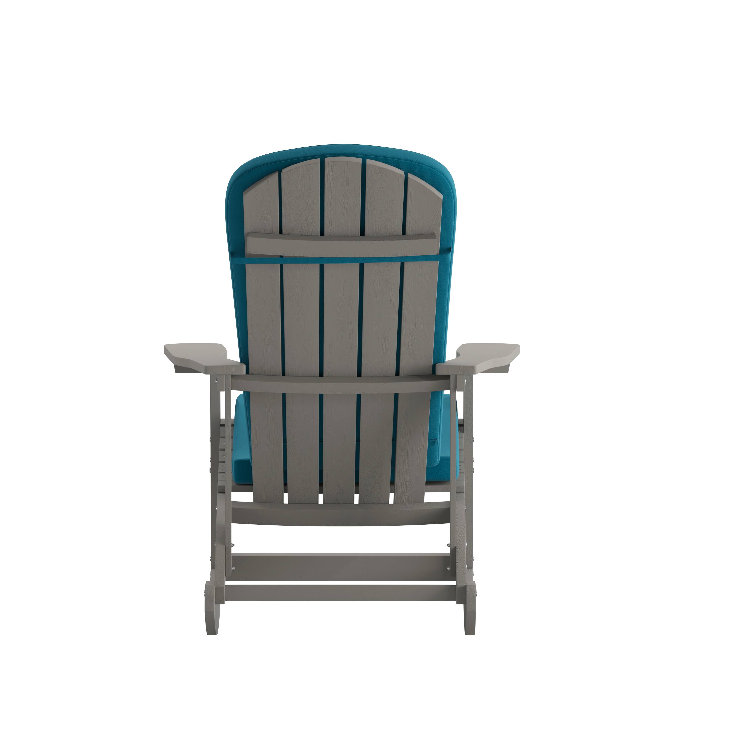 Alt View 10. Emma + Oliver - Marcy Set of 2 All-Weather Poly Resin Adirondack Rocking Chairs with Cushions - Teal Cushions/Gray Frame.