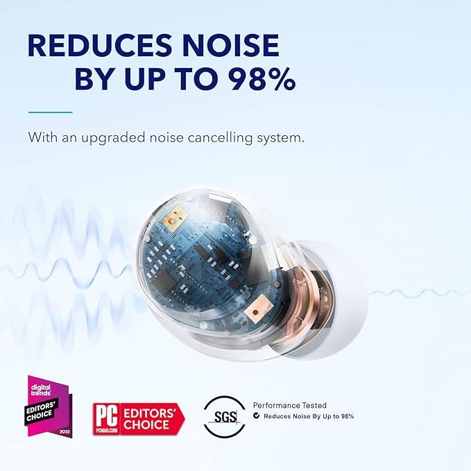 REDUCES NOISE BY UP TO 98%  
With an upgraded noise cancelling system.  

digital trends EDITORS' CHOICE 2022  
PC EDITORS' CHOICE PCMAG.COM  
Performance Tested  
SGS  
Reduces Noise By Up to 98%