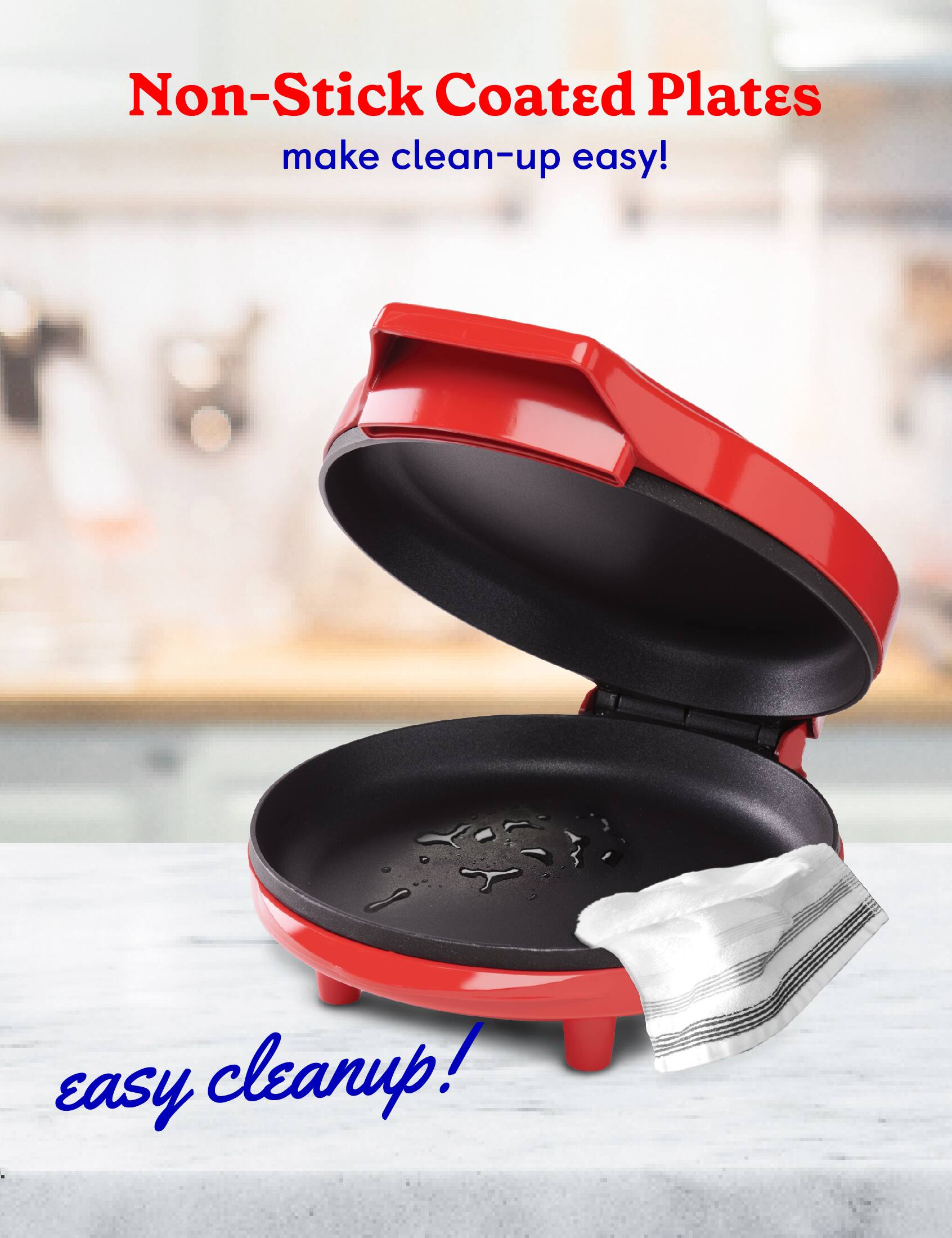 Non-Stick Coated Plates make clean-up easy! easy cleanup!