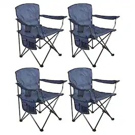 Four Seasons Courtyard - Oversized Padded Seat Folding Arm Chairs, 4 Pack - Blue
