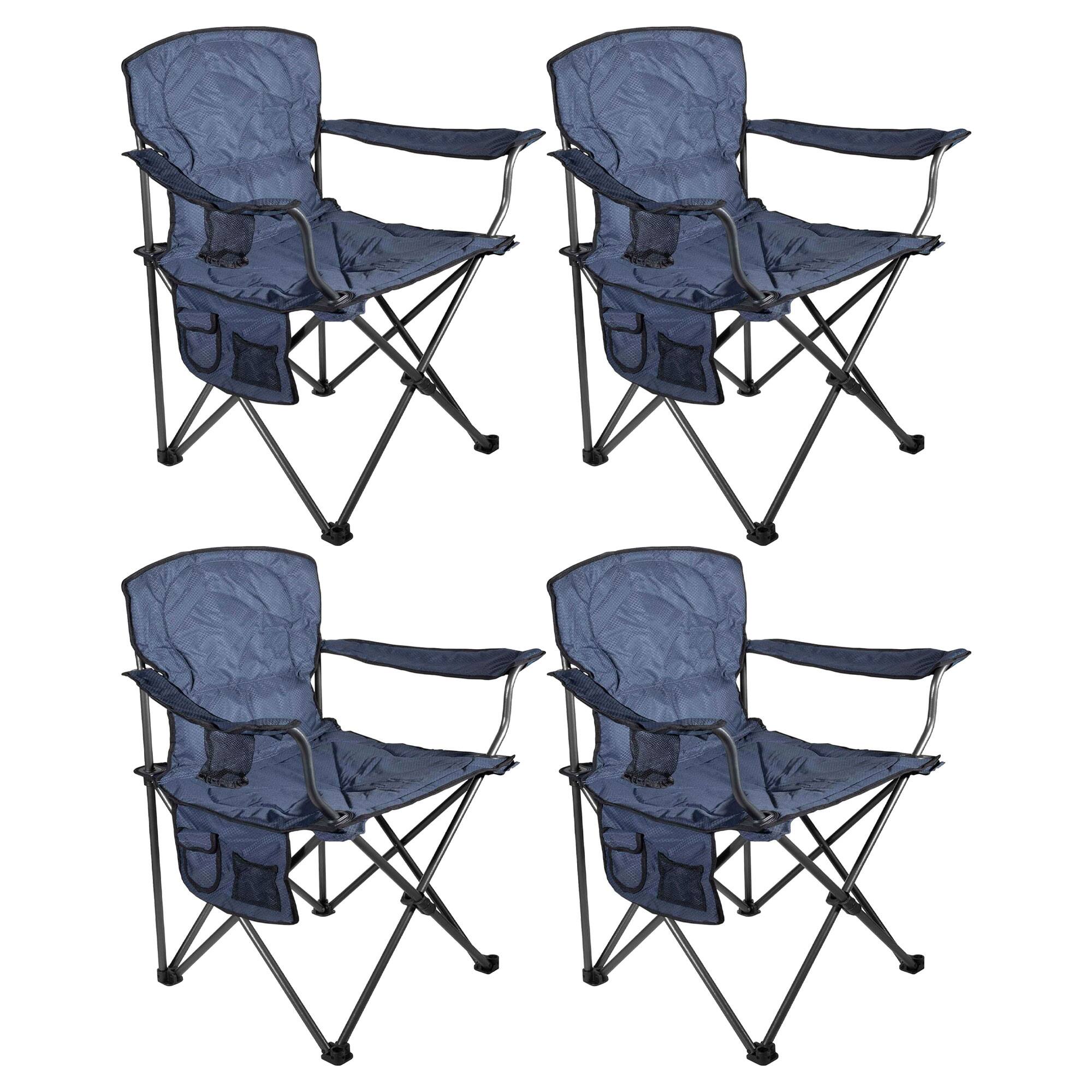 Four Seasons Courtyard - Oversized Padded Seat Folding Arm Chairs, 4 Pack - Blue