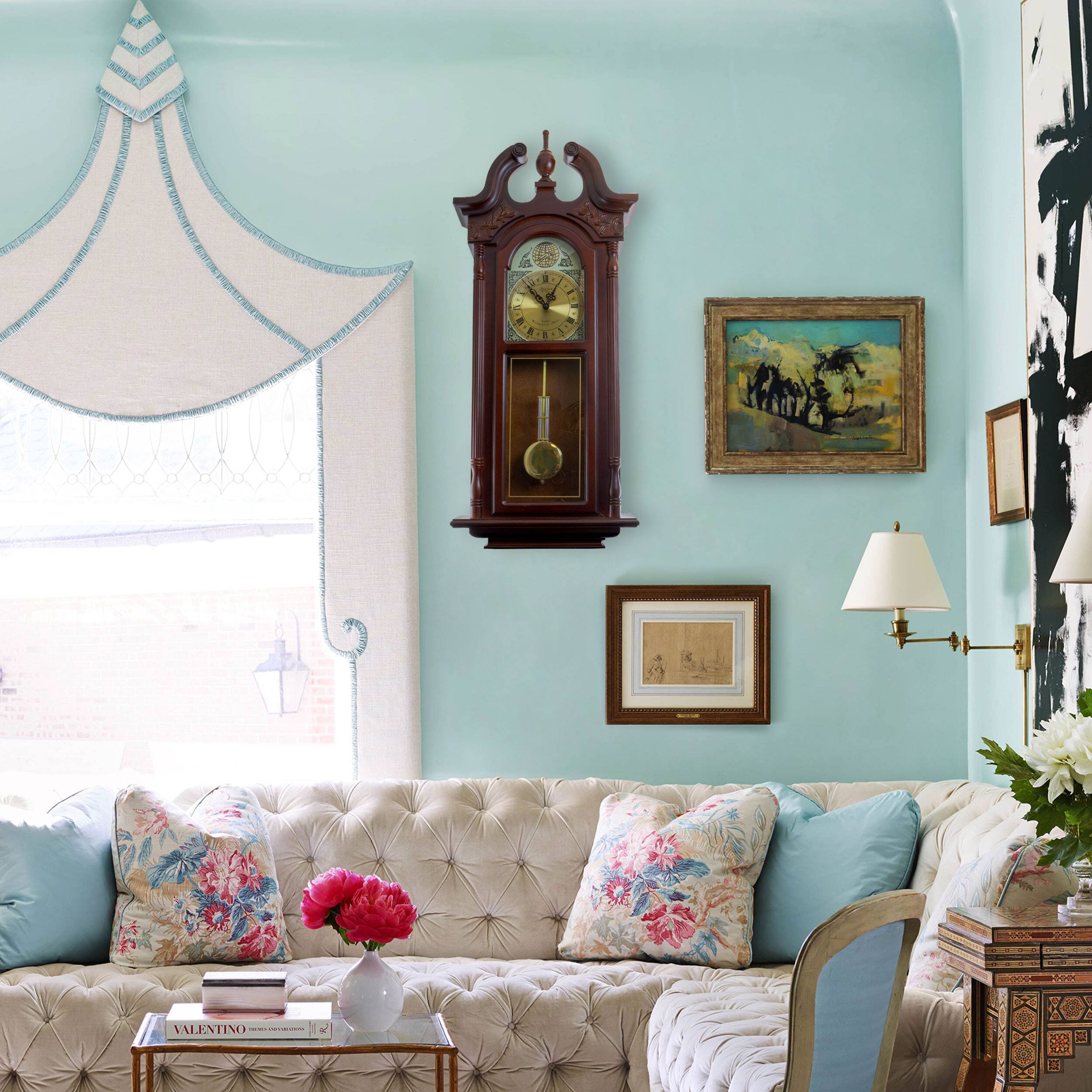 Alt View 4. Bedford Clock Collection - Bedford Clock Collection 38 Inch Chiming Pendulum Wall Clock in Cherry Oak Finish - Brown.