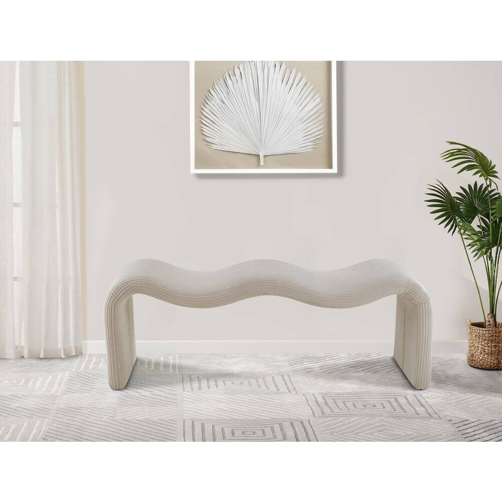 Alt View 1. Meridian Furniture - Willow Beige Corduroy Fabric Bench - Beige.