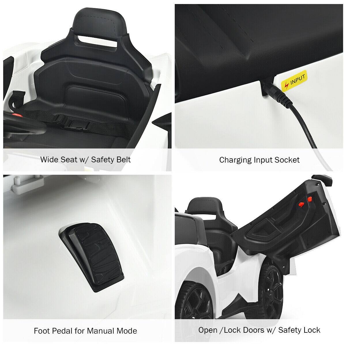 - Wide Seat w/ Safety Belt
- Charging Input Socket
- Foot Pedal for Manual Mode
- Open / Lock Doors w/ Safety Lock
