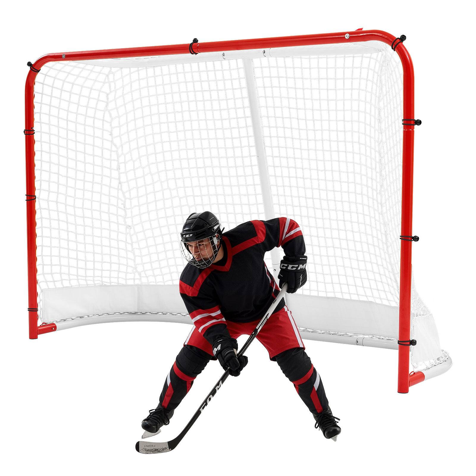 Front. VEVOR - Street Hockey Goal, Heavy-Duty Steel Street + Roller Hockey Nets, Durable Hockey Net for Indoor Outdoor Use, Lightweight - White;Red.