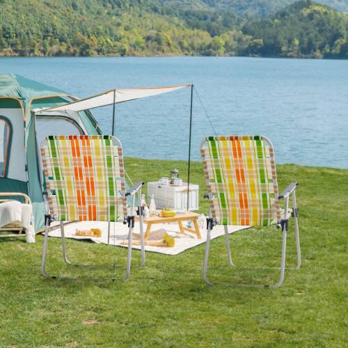 Alt View 9. Winado - 2PCS Patio Lawn Chairs Folding, Webbed Folding, Beach, Portable Camping Chairs for Indoor Outdoor Yard Garden Beach - Yellow & Green.