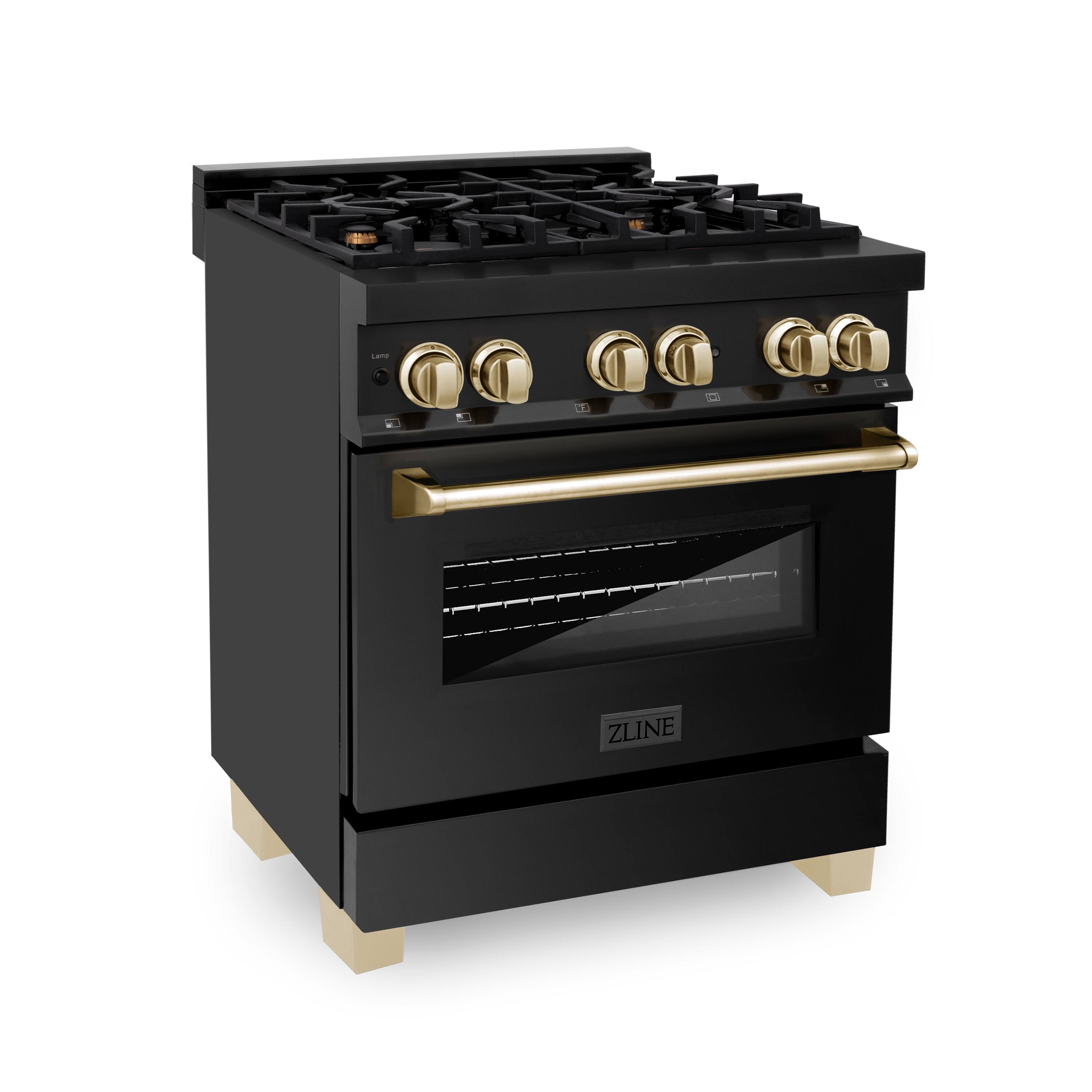 Angle. ZLINE - Autograph 30" Legacy Dual Fuel Range in Black Stainless Steel & Gold Accents (RABZ-30-G) - Black.