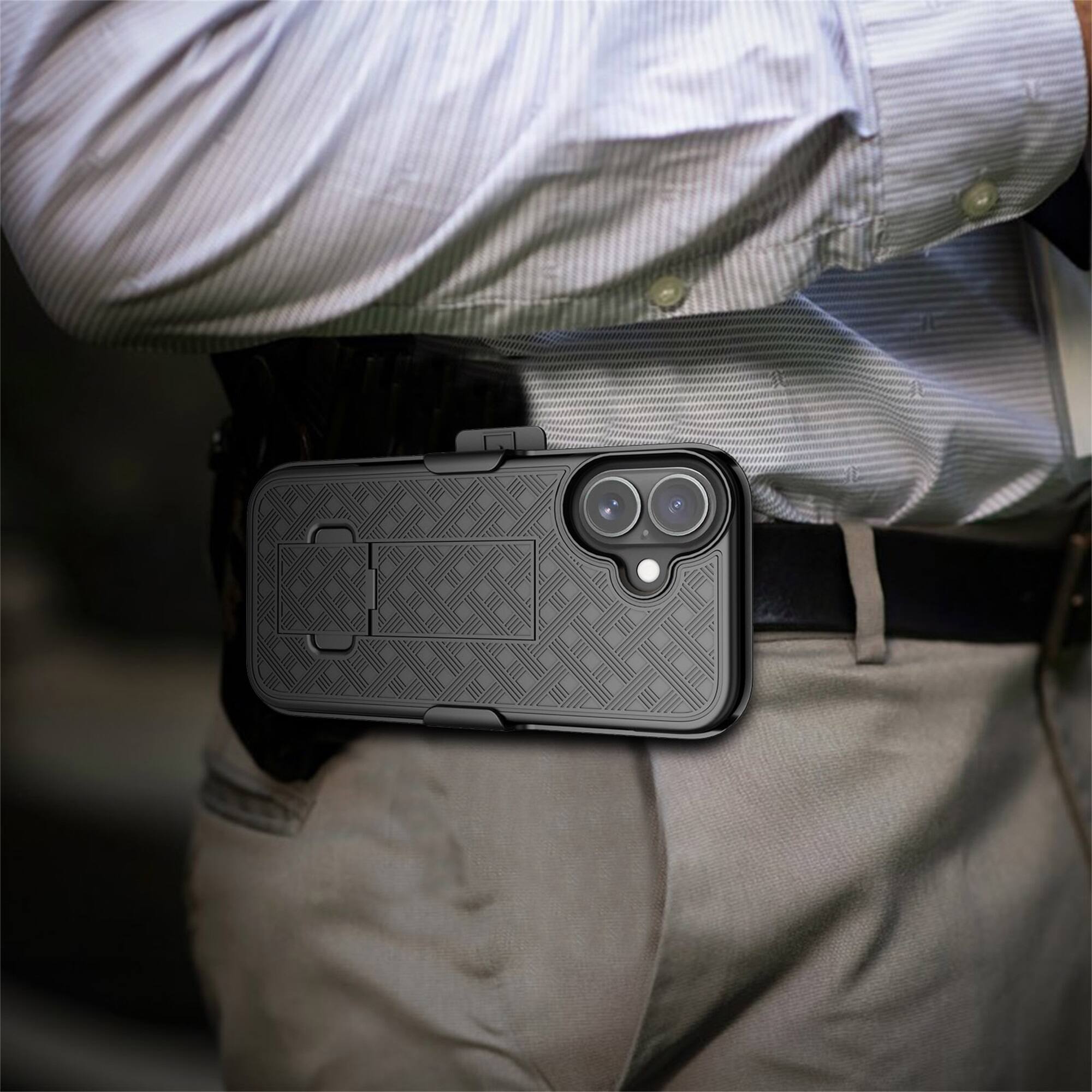 Alt View 5. Dteck - for Apple iPhone 17 Rugged Case Shockproof Foldable Kickstand Full Protection Cover With Belt Clip Holster - Black.