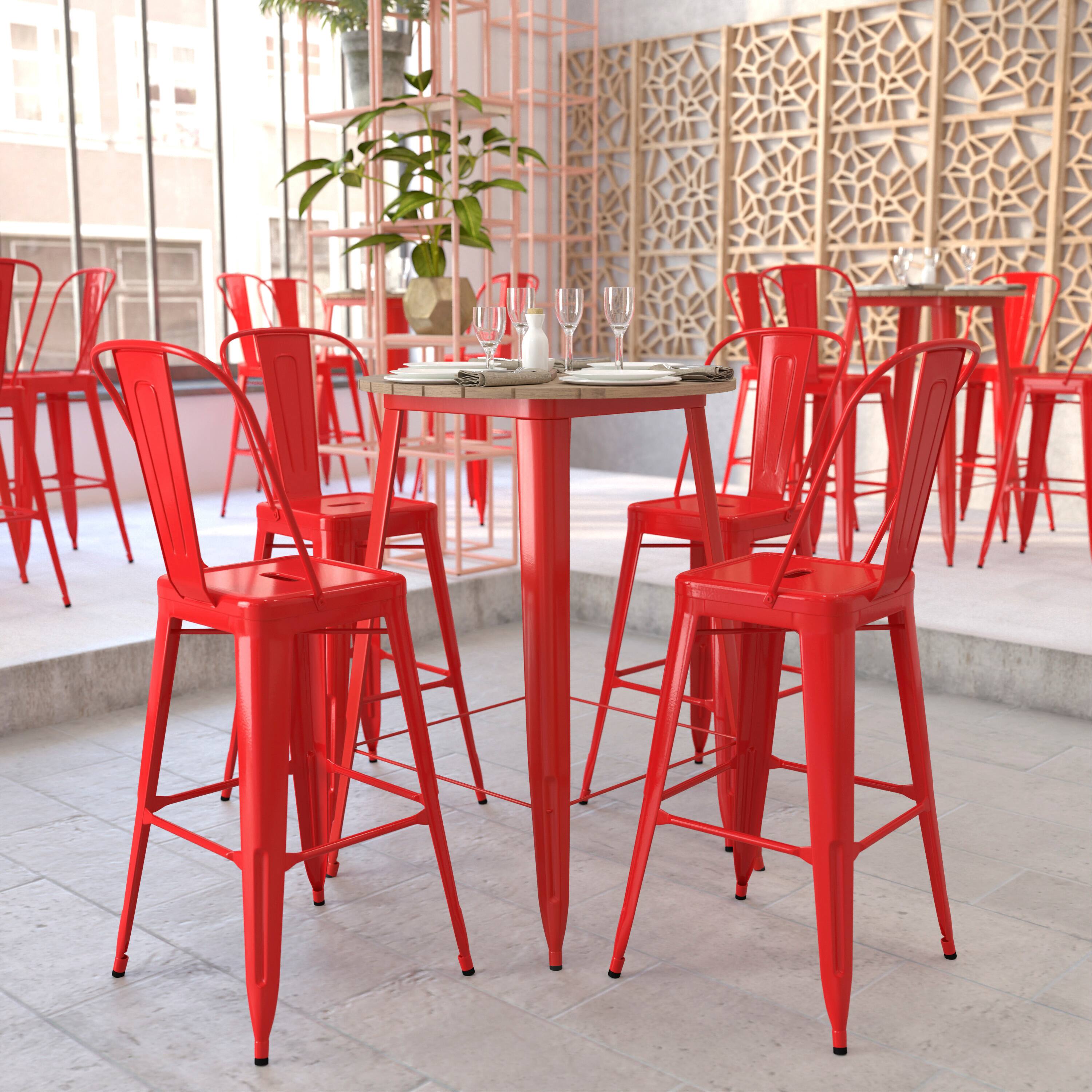 Alt View 3. Flash Furniture - Declan Commercial Indoor/Outdoor Bar Top Table, 30" Round All Weather Brown Poly Resin Top with Red Steel base - Red.
