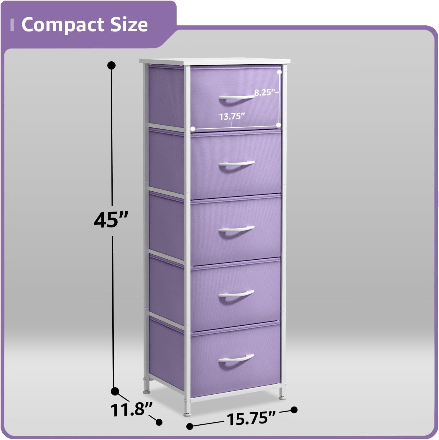 Compact Size  
8.25" x 13.75" x 45" x 11.8" x 15.75"