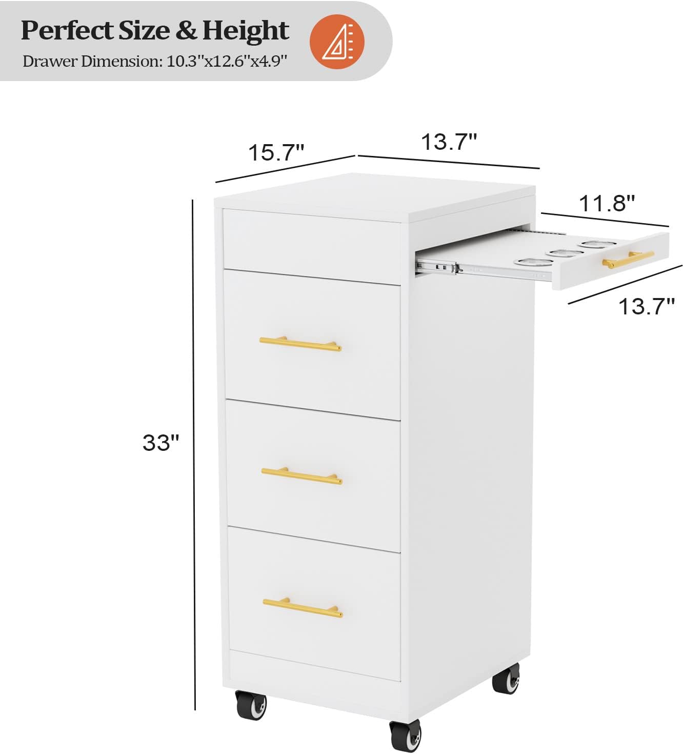 Perfect Size & Height  
Drawer Dimension: 10.3"x12.6"x4.9"  
15.7"  
13.7"  
11.8"  
13.7"  
33"