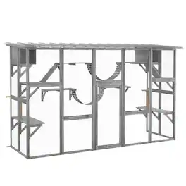 Pawhut - Catio Outdoor Window Enclosure, for Multiple Kitties, Wooden Frame, Shelves & Bridges, 118"x37.5"x74"