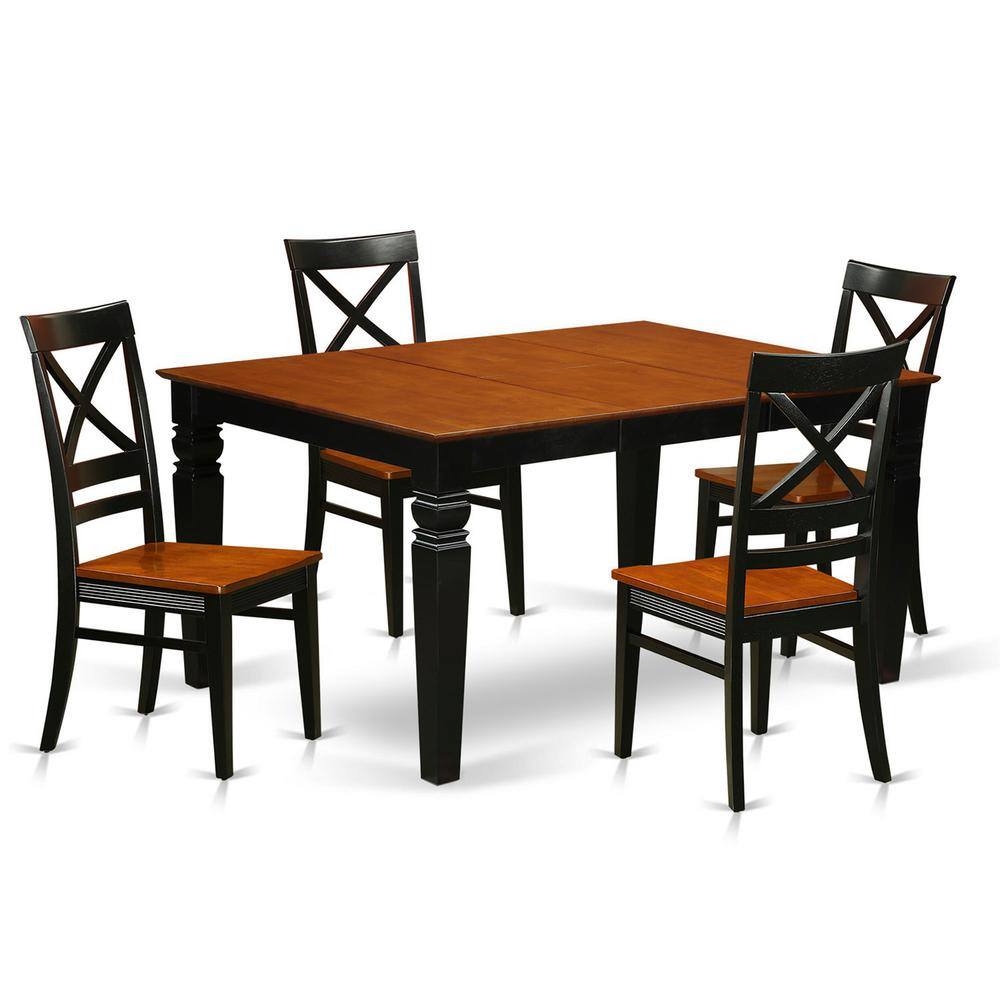Left. East West Furniture - 5 Pc Kitchen table set with a Kitchen Table and 4 Wood Dining Chairs in Black - Black & Cherry.