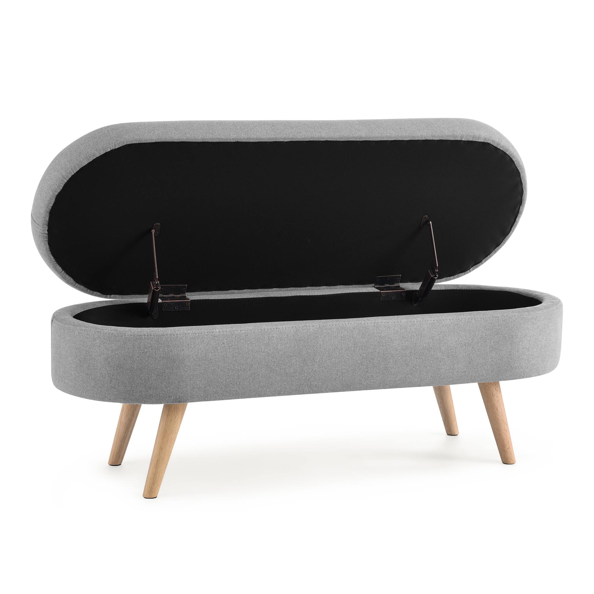 Alt View 3. GOODSILO - Elegant Fabric Storage Ottoman Bench with Wooden Legs for Living Room or Bedroom Footrest and Seating - Grey.