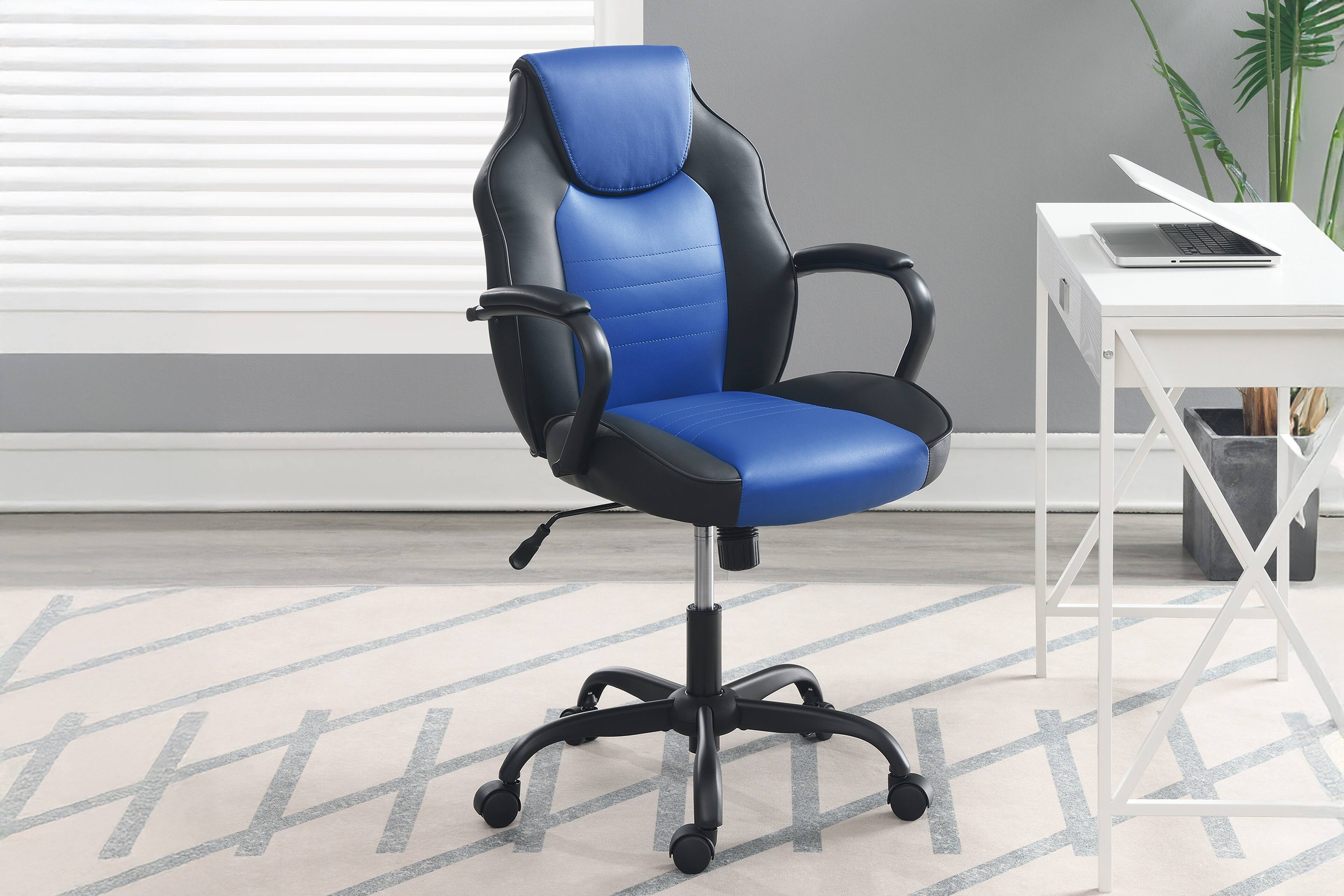 Angle. Spaco - Spaco Gaming Executive Office Chair, Faux Leather Chairs Casters Plush Padded Chair with Arms Comfortable Modern Stylish - Black+Blue.