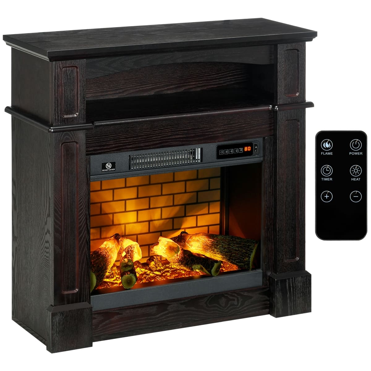 Loheer - 32 inch electric fireplace with mantel, freestanding heater with led log flame, 700W/1400W - Brown