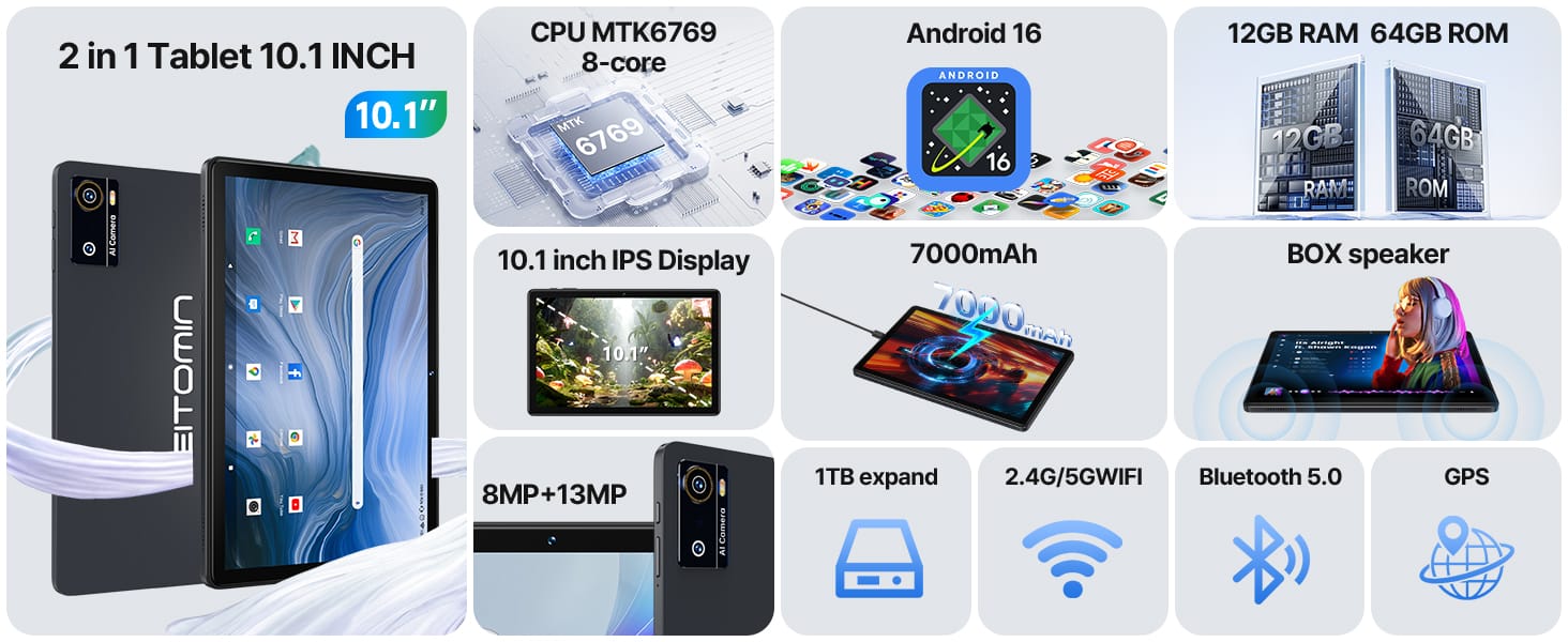ANTEMPER Android 16 Tablet 2026 Newest 10 Inch Tablet AI Gemini