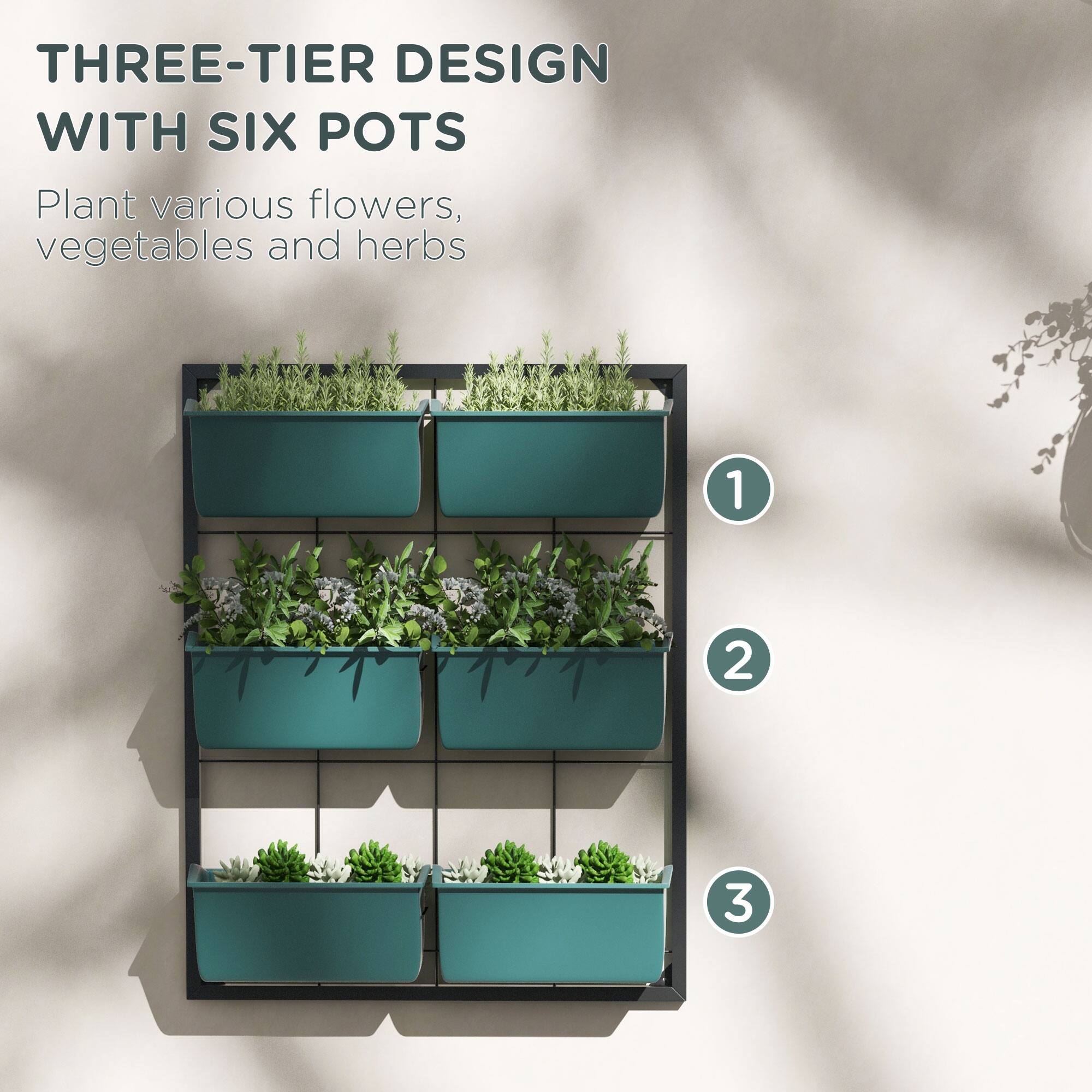 THREE-TIER DESIGN WITH SIX POTS

Plant various flowers, vegetables and herbs

1
2
3