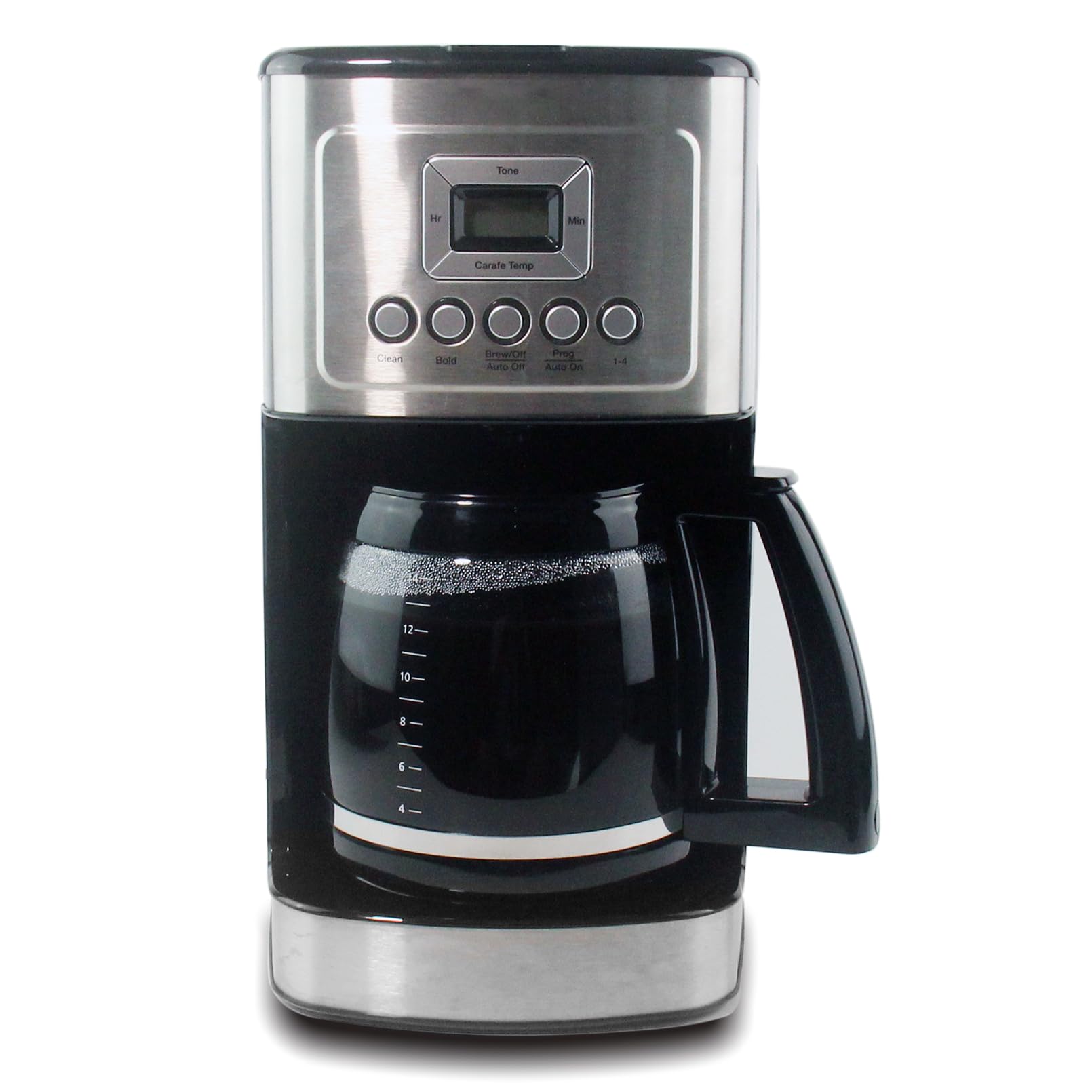 Sure, here is the corrected and grouped text:

- Tone
- Hr
- Carafe Temp
- Min
- Brew/Off
- Auto On
- Prog
- Auto On
- .4
- 12
- 2-10
- I-6
- 4