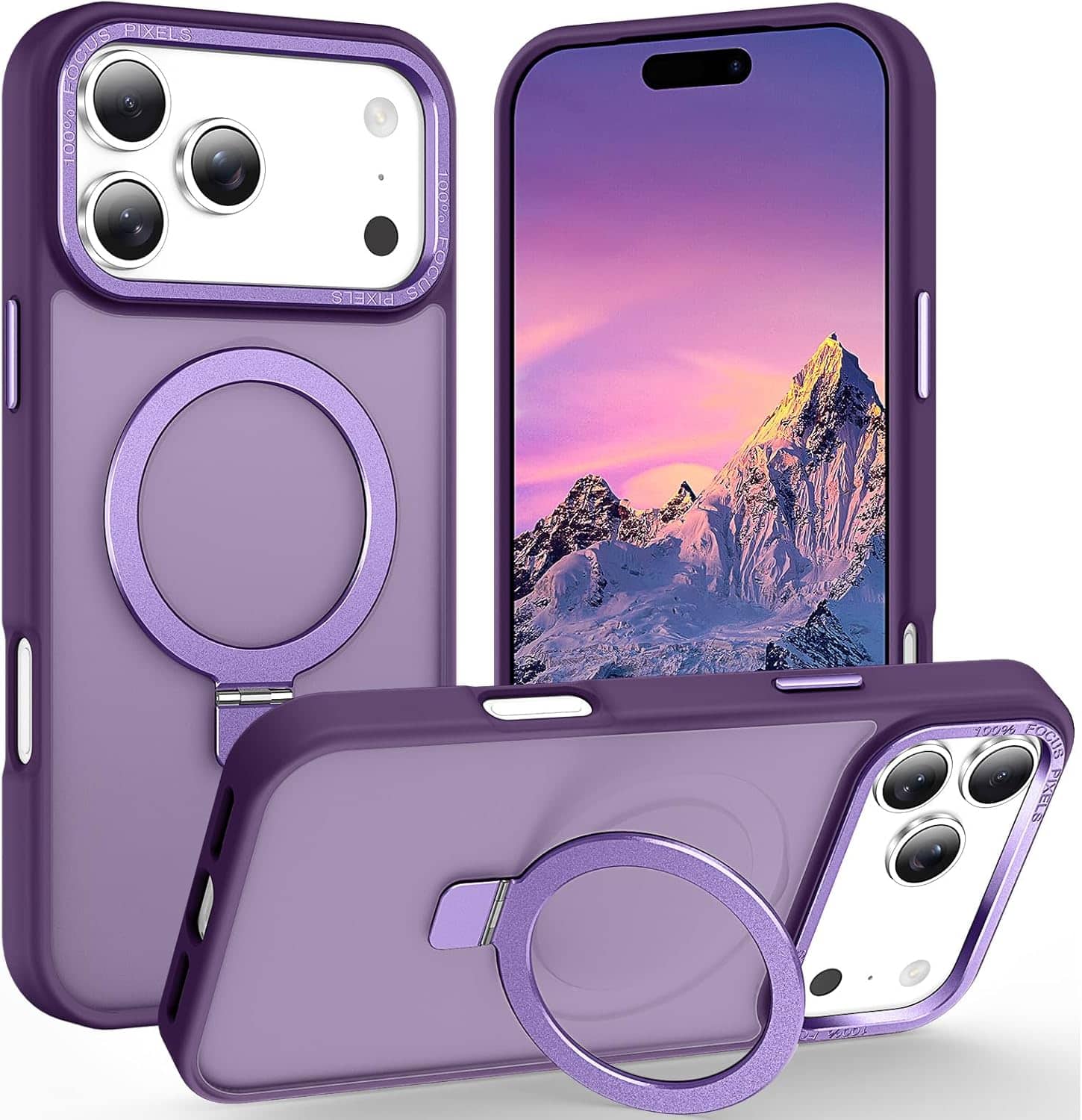FINEAK - Magnetic iPhone 17 Pro Case with Ring Stand & 10FT Drop Protection - Dark Purple