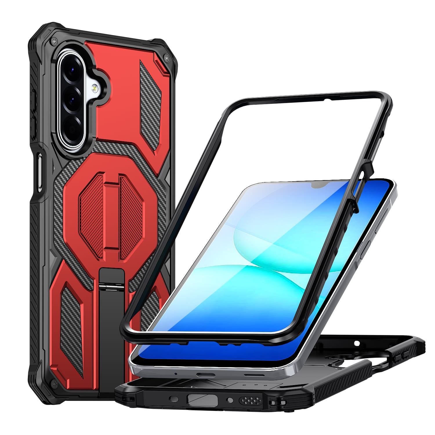Dteck - Heavy Duty Rugged Magnetic Case For Samsung Galaxy A17 5G, Foldable Kickstand Shockproof Protection Cover - Red price history on PriceWatchPro