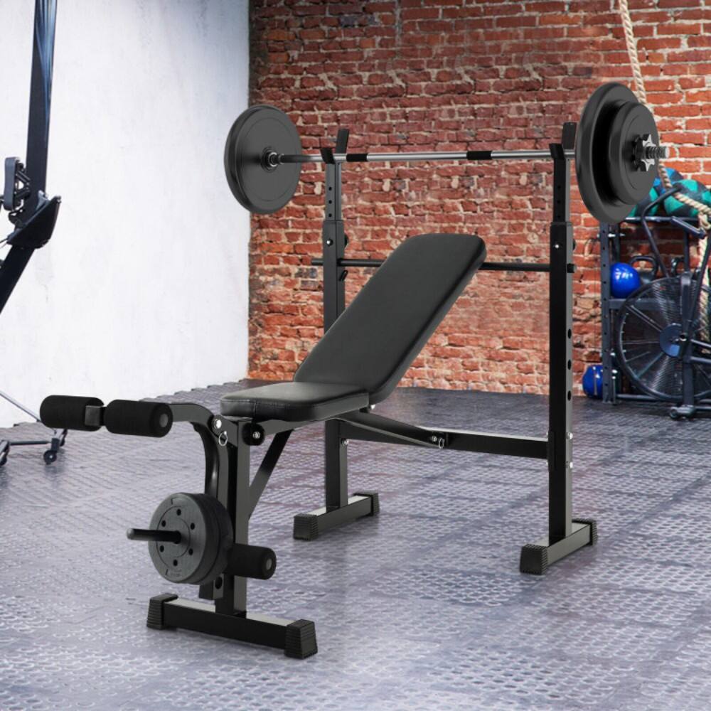 Angle. SKONYON - Adjustable Weight Bench and Barbell Rack Set - Black.