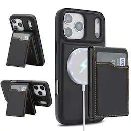 Dteck - Magnetic Wallet Case for Apple iPhone 17 Pro Max,Mag Safe Shockproof Phone Cover with Detachable Pop-Up Card Holder - Black