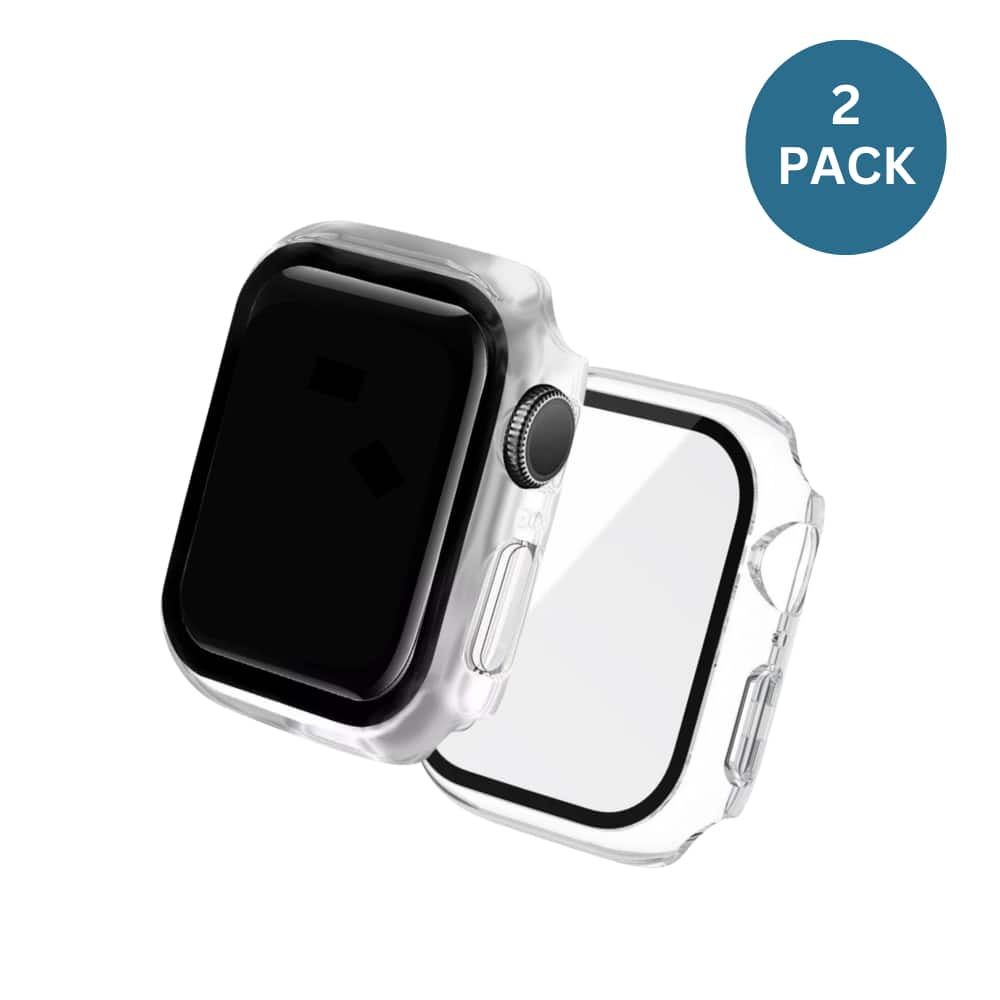Qixxronics - 2PACK Full Cover Case for Apple Watch Series 7 8 9 [41mm] with Built-in Tempered Glass Screen Protector - Clear