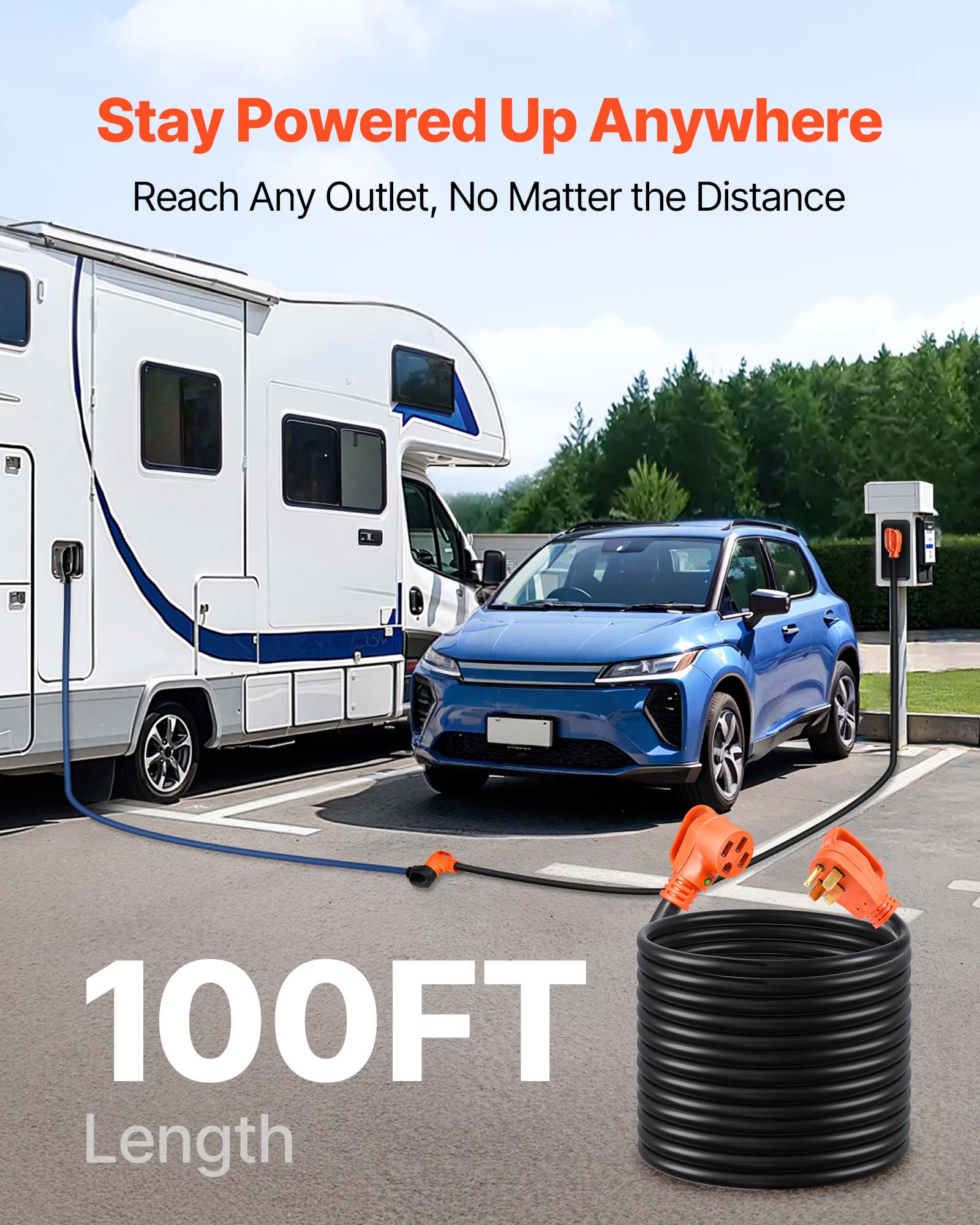 Stay Powered Up Anywhere, Reach Any Outlet, No Matter the Distance, 100FT Length