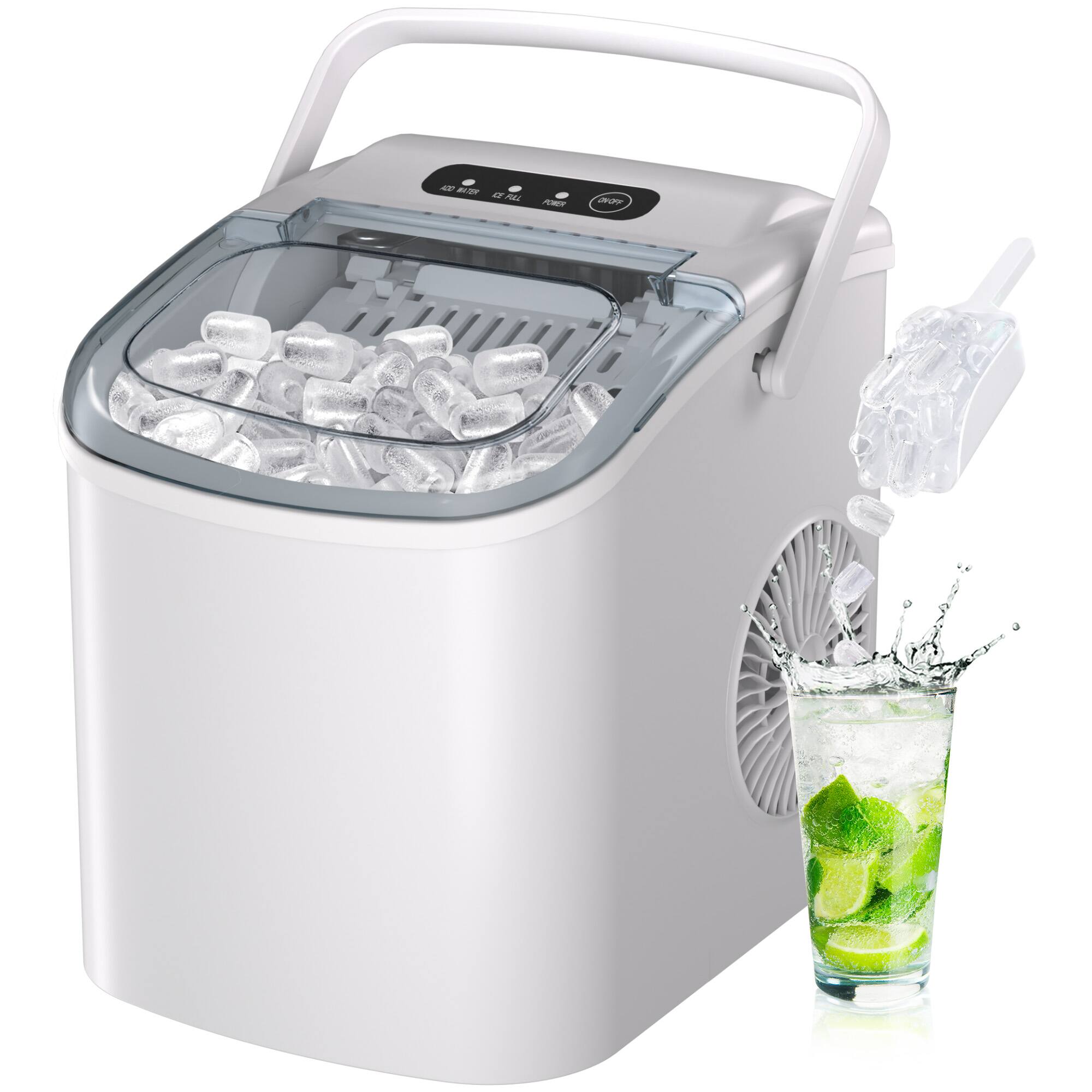 SIMZLIFE - Portable Countertop Ice Maker - 9 Cubes in 6 Mins, 26lbs/Day, Self-Cleaning with Ice Scoop & Basket, for Home/Office/RV - White