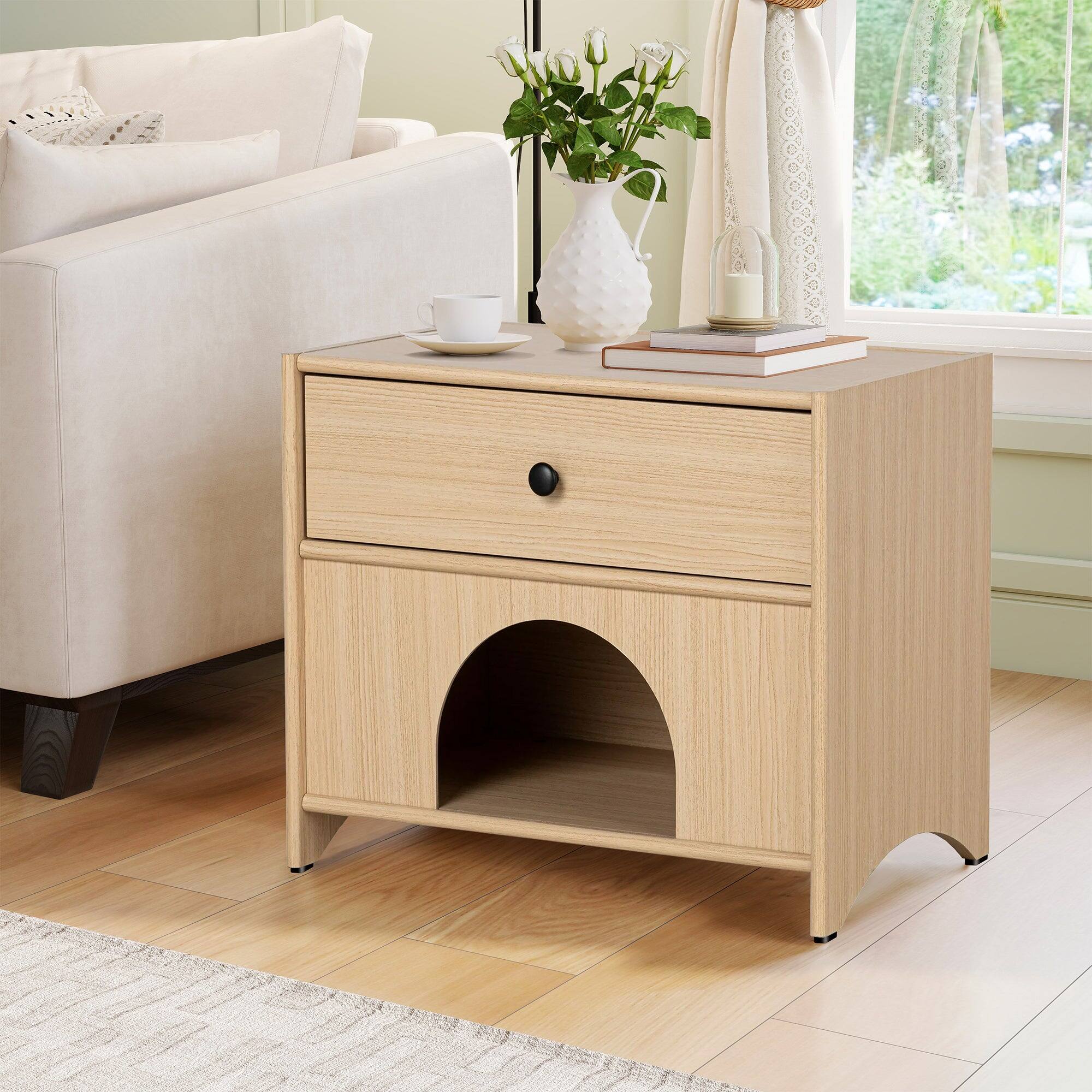 Alt View 2. Boyel Living - Storage Cabinet with Drawer Pet Friendly Side Table with Open Shelf Mid Century Natural Finish - Natural.
