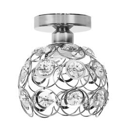 Jandcase - Crystal Semi-Flush Mount Ceiling Light, E26 Socket, Non-Integrated Bulbs for Entryway Hallway - Silver