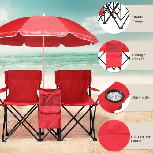 Winado Folding Beach Chairs with Umbrella, 2 Camping Chairs with