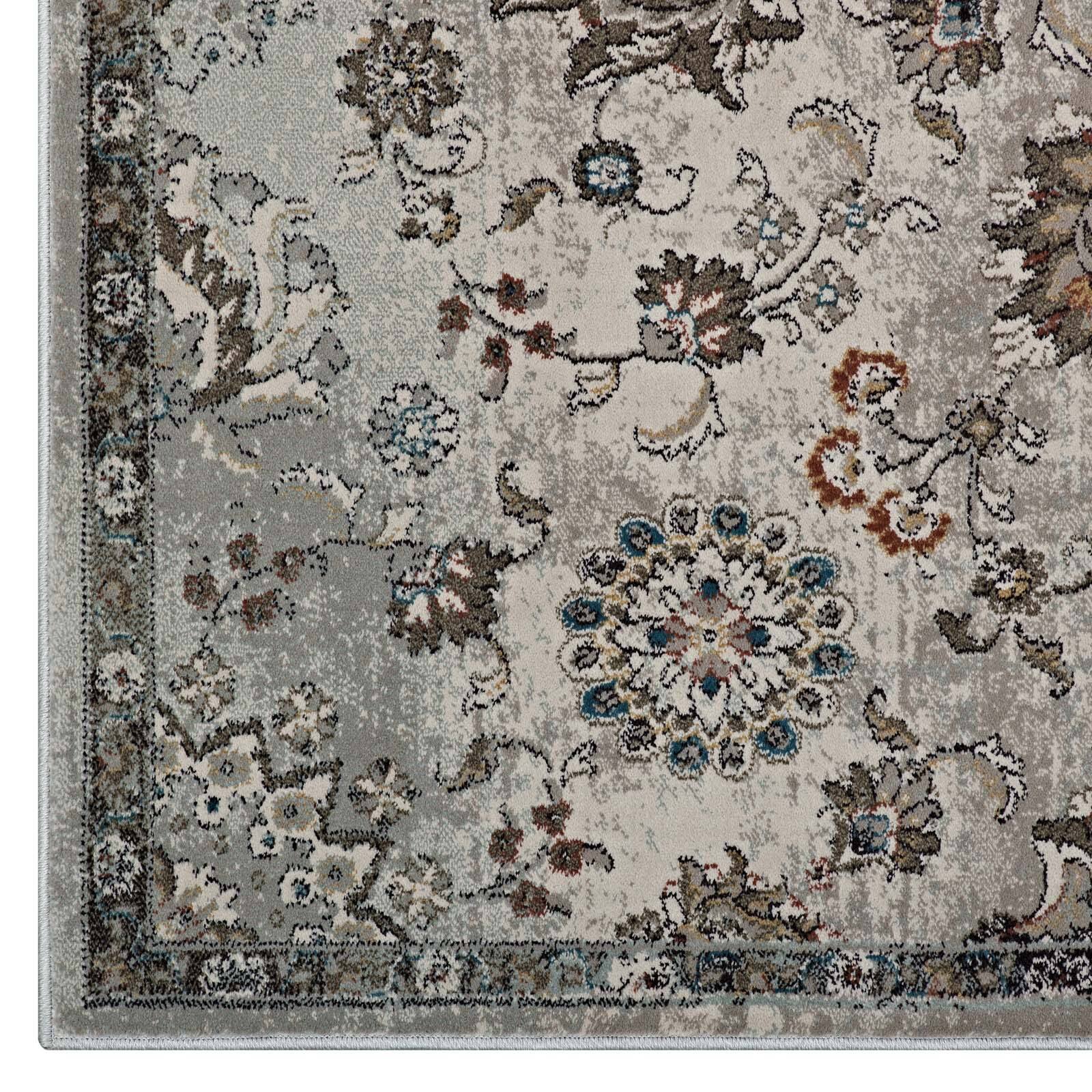 Alt View 2. Modway - Hana Distressed Vintage FloralLattice Area Rug - Silver Blue Beige and Brown.