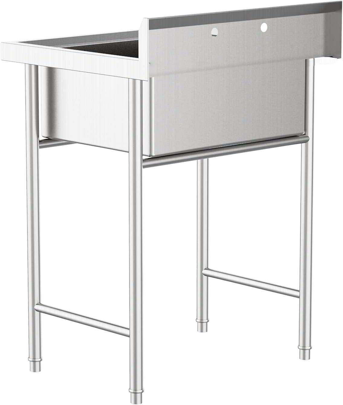 Left. Winado - Stainless Steel Utility Sink with Single Bowl & Backsplash & Adjustable Legs for Restaurant Garage Kitchen Laundry Rooms - Silver.