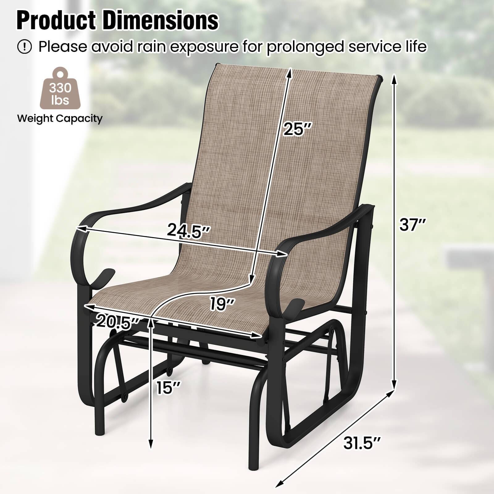 Product Dimensions  
Please avoid rain exposure for prolonged service life  
330 lbs Weight Capacity  
25" x 24.5" x 37" x 20.5" x 19" x 15" x 31.5"