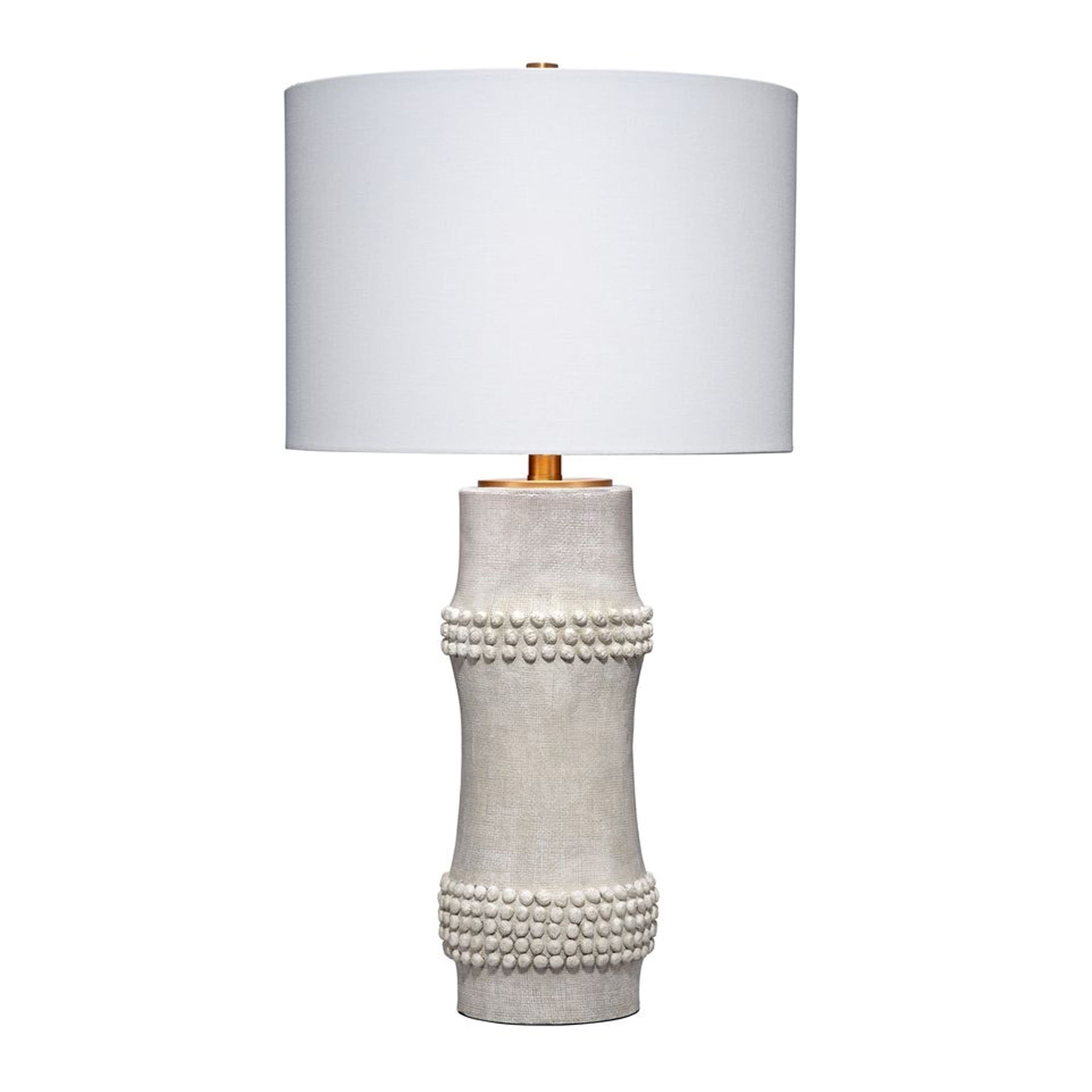 Manhattan Lane - Lemy 28 Inch Table Lamp, Round Linen Drum Shade, Dotted Base - White, Brass